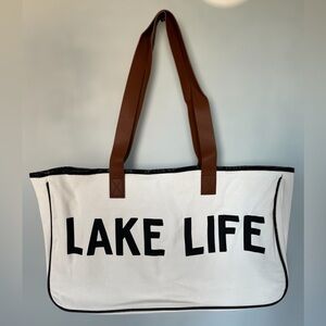 Lakelife White Cotton Canvas Bag 19x12x5 inch